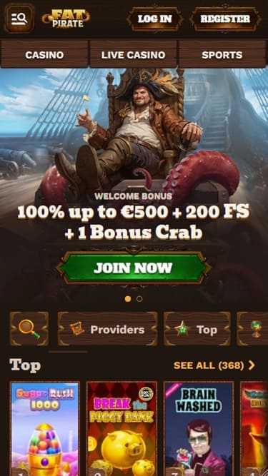 Schermata principale di fatpirate casino su desktop e mobile